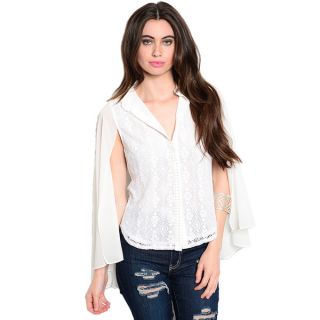 Shop The Trends Womens Long Sleeve Lace Button Up Top with Chiffon