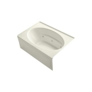 KOHLER Windward 5 ft. Acrylic Right Drain Oval Rectangular Alcove Whirlpool Bathtub in Biscuit K 1112 HR 96