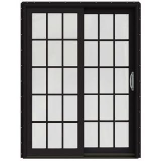 JELD WEN 59 1/4 in. x 79 1/2 in. W 2500 Black Prehung Right Hand Clad Wood Sliding Patio Door with 15 Lite Grids JW2201 01644