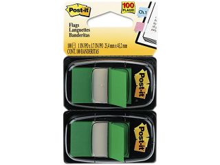 Post it Flags 680 GN2 Standard Tape Flags in Dispenser, Green, 100 Flags/Dispenser