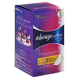 Always  Radiant Infinity Pads, Flexi Wings, Regular, Light Clean Scent