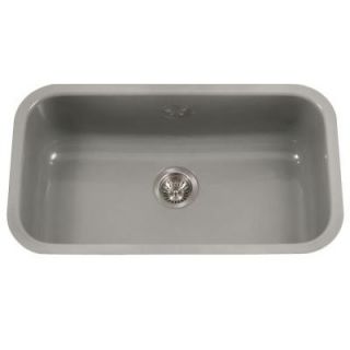 HOUZER Porcela Series Undermount Porcelain Enamel Steel 31 in. Large Single Bowl Kitchen Sink in Slate PCG 3600 SL
