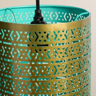 Brass and Turquoise Cylinder Laila Pendant Lamp
