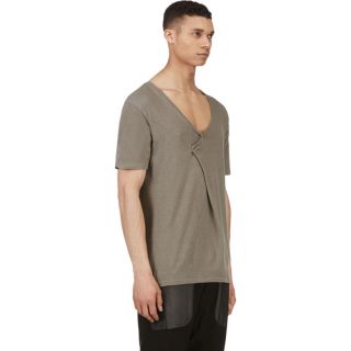 Robert Geller Khaki Grey Foldover V Neck T Shirt