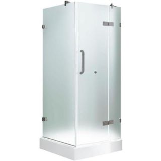 Vigo 36 1/8 in. x 36 1/8 in. x 79 1/4 in. Frameless Pivot Shower Door in Brushed Nickel with Frosted Glass with Right Base VG6011BNMT363WR