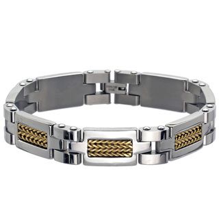 Gold Ion plated Inlay Stainless Steel Mens 13 mm Link Bracelet