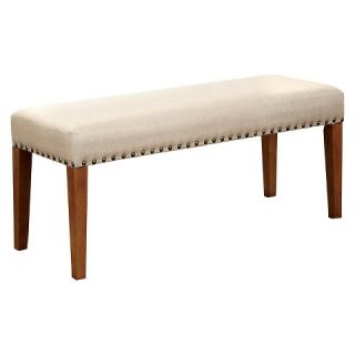 Nailhead Trimmed Fabric Padded Dining Bench Wood/Natural Tone