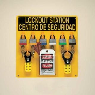 BRADY LC210G Lockout Station,Unfilled,16 In H,Blk/Ylw
