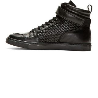 Ami Black Leather Woven High Top Sneakers