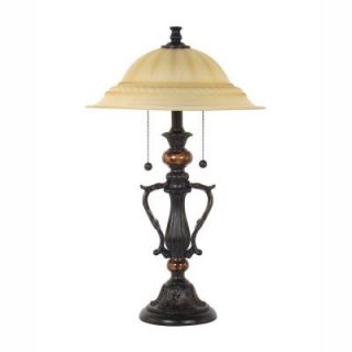 26 in. French Bronze and Marble Loof Table Lamp with Decorative Dome Glass Shade 13 HD2012LT