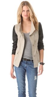 DKNY Pure DKNY Cargo Jacket with Leather Sleeves