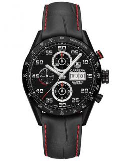 TAG Heuer Mens Swiss Automatic Chronograph Carrera Black Leather