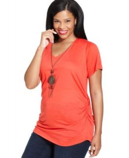 AGB Plus Size Necklace Embellished Short Sleeve Top