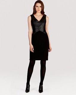KAREN MILLEN Faux Leather and Jersey Collection Dress