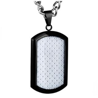 Crucible Black Plated Stainless Steel White Carbon Fiber Large Dog Tag Pendant