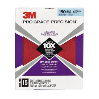 3M Pro Grade Precision 9 in. x 11 in. 150 Grit Medium Advanced Sanding Sheets (15 Pack) (Case of 5) 27150PGP 15
