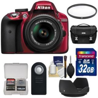 Nikon D3300 Digital SLR Camera & 18 55mm G VR DX II AF S Zoom Lens (Red) with 32GB Card + Case + Filter + Hood + Remote + Kit