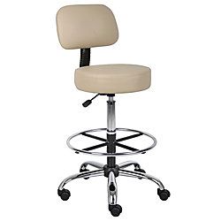Boss Medical Stool With Back And Foot Ring 47 H x 25 W x 25 D BeigeChrome