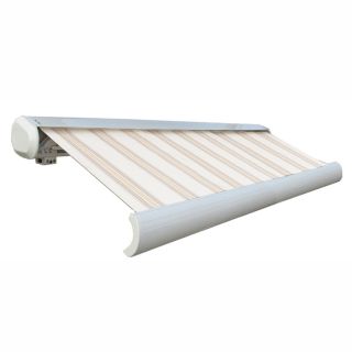 Awntech 168 in Wide x 122 in Projection Tan/Terra Cotta Stripe Slope Patio Retractable Remote Control Awning