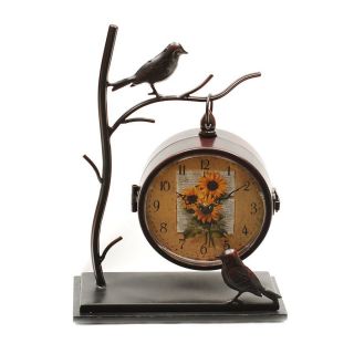 Ashton Sutton Ashton Sutton Stm315 Dark Metallic Standard/Arabic Numeral Table Clock with Birds Dark Metallic Clock