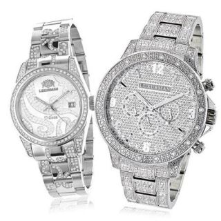 Luxurman Iced Out Diamond His and Hers Watch Set