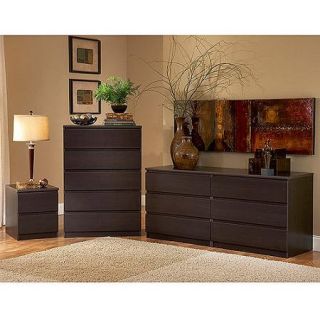 Laguna Double Dresser, 5 Drawer Chest and Nightstand Set, Lacquered Espresso