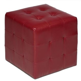 Cortesi Home Braque Red Faux Leather Cube Ottoman   15704143