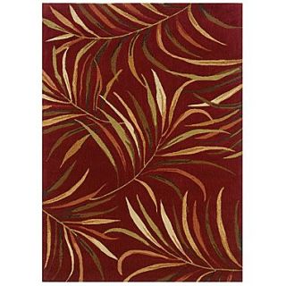 Powell Bombay Lanai 8 x 11 Tropical Leaves Hand Tufted Rug, Red