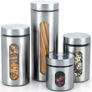 Cook N Home 4 piece Glass Canister with Stainless Window Set