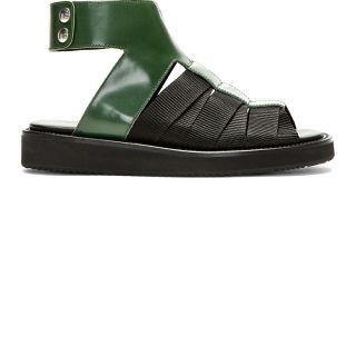 Krisvanassche Green Buff Leather & Grosgrain Sandals