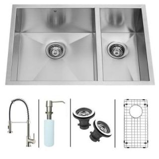 Vigo All in One Undermount Stainless Steel 29 in. 0 Hole Double Bowl Kitchen Sink in Stainless Steel VG15080