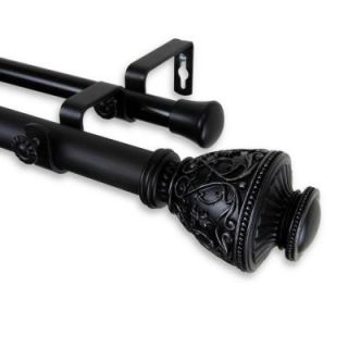 Rod Desyne 48 in.   84 in. Telescoping 1 in. Double Curtain Rod Kit in Black with Veda Finial 100 09 482 D