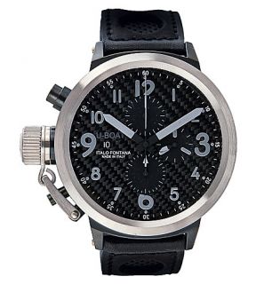 U BOAT   6120 steel and leather chronograph watch