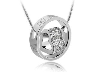 Ship From USA Yours Valentines Day's Gift Charming Heart in Circle Pendant Austria Crystal 18k White Gold Plated Necklace