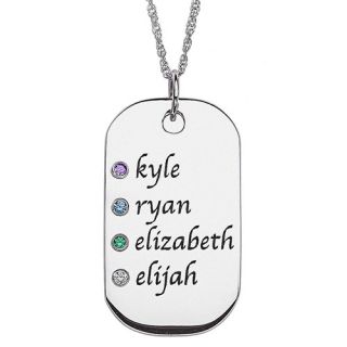Personalized Family Name and Birthstone Sterling Silver Tag Pendant, 20"