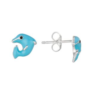 Light blue Sterling Silver and Enamel Dolphin Stud Earrings
