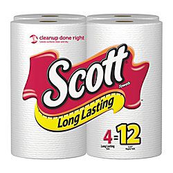 Scott 1 Ply Long Lasting Paper Towels 11 x 11  White 150 Sheets Per Roll Pack Of 4 Rolls