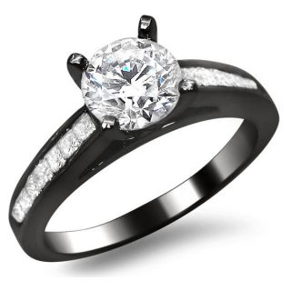 Noori 14k Black Gold 1ct Round Princess Cut Diamond Engagement Ring (G