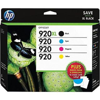 HP 920XL/920 High Yield Black and Standard C/M/Y Color Ink Cartridges (N9H61FN#140), Combo 4/Pack