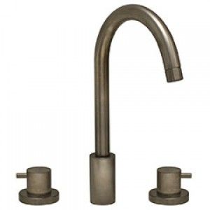 Whitehaus WHLX78214 BN Luxe widespread lavatory faucet with tall gooseneck swivel spout and pop up waste   Brushed Nickel