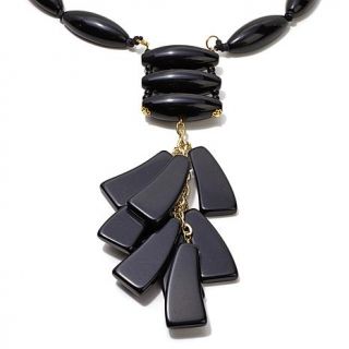 BAJALIA Ebony Inspired Black Resin and Ivory Color Bone 25 1/2" Drop Necklace   7563715