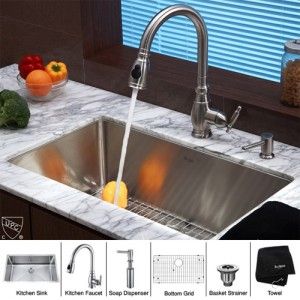 Kraus KHU100 30 KPF2150 SD20 30 inch Undermount Single Bowl Stainless Steel Kitchen Sink with Kitchen Faucet and Soap Dispenser