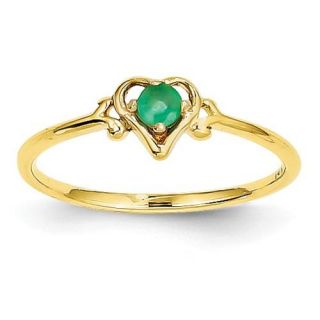 14k Yellow Gold 3mm Emerald Round Genuine May Birthstone Heart Ring