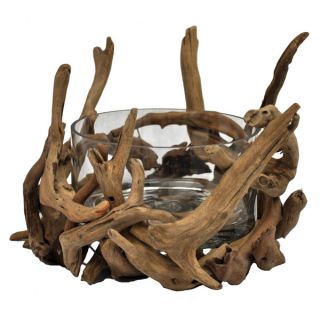 Round Glass Natural Driftwood Decorative Bowl (Philippines)   15813294