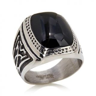 Men's Stainless Steel Black Onyx Textured Ring   7771291