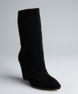 Madison Harding Black Suede 'wendell' Mid Calf Wedge Boots (319766001)