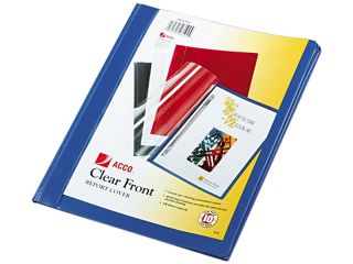 Acco 26102 Vinyl Report Cover, Prong Clip, Letter, 1/2" Capacity, Clear Cover/Blue Back