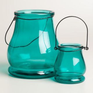 Teal Glass Teardrop Lantern Candleholder