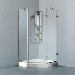 Vigo Verona 36.125 in. x 78.75 in. Frameless Neo Angle Shower Enclosure in Chrome with Base in White VG6061CHCL36W
