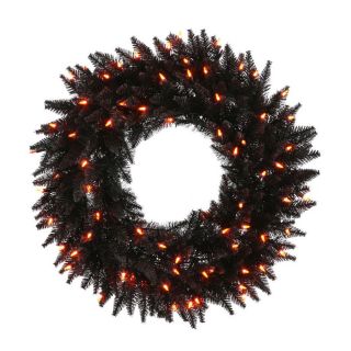 Vickerman Pre Lit Douglas Fir Artificial Halloween Wreath with Orange Lights